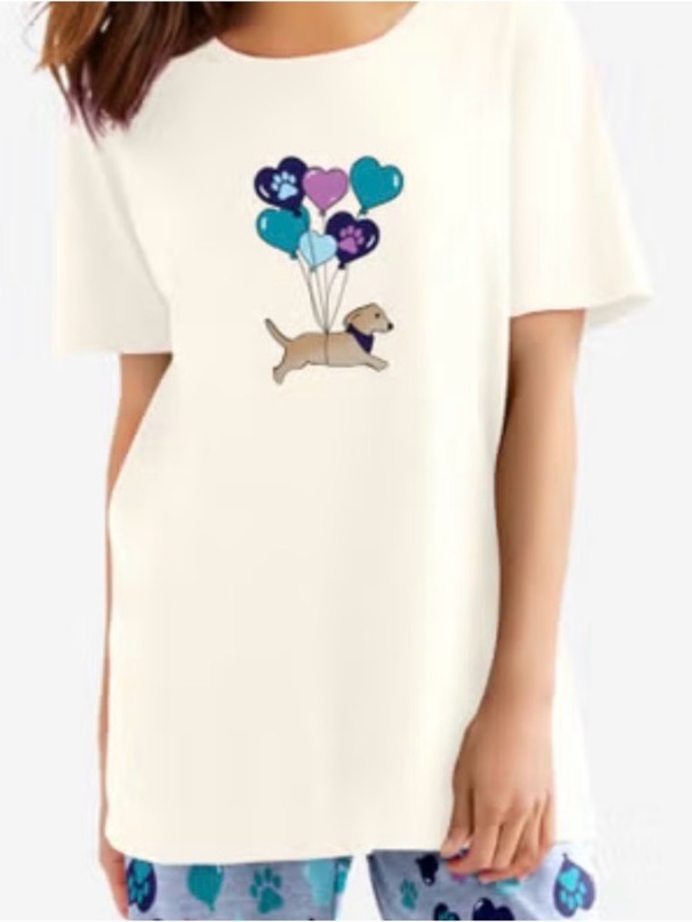 Cream Dachshund Heart Balloon Sleep Tee dreams co cotton nwt top only plus size